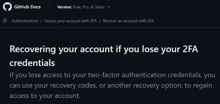 GitHub's documentation for two-factor recovery codes